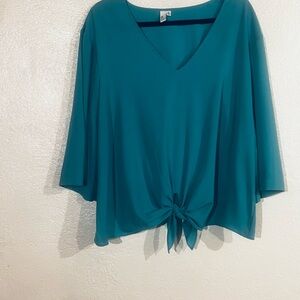 Jules & Leopold Teal V-Neck Tie-Front Tunic